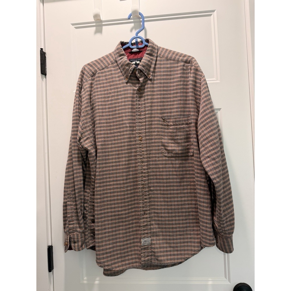 Woods & Gray Men's Large Plaid Button Down Shirt Natural Yarns Brown Navy